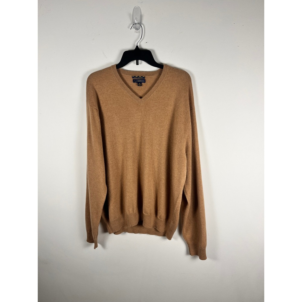 Club Room Estate Cashmere 100% Sweater Mens XL Tan Camel Pullover Old Money